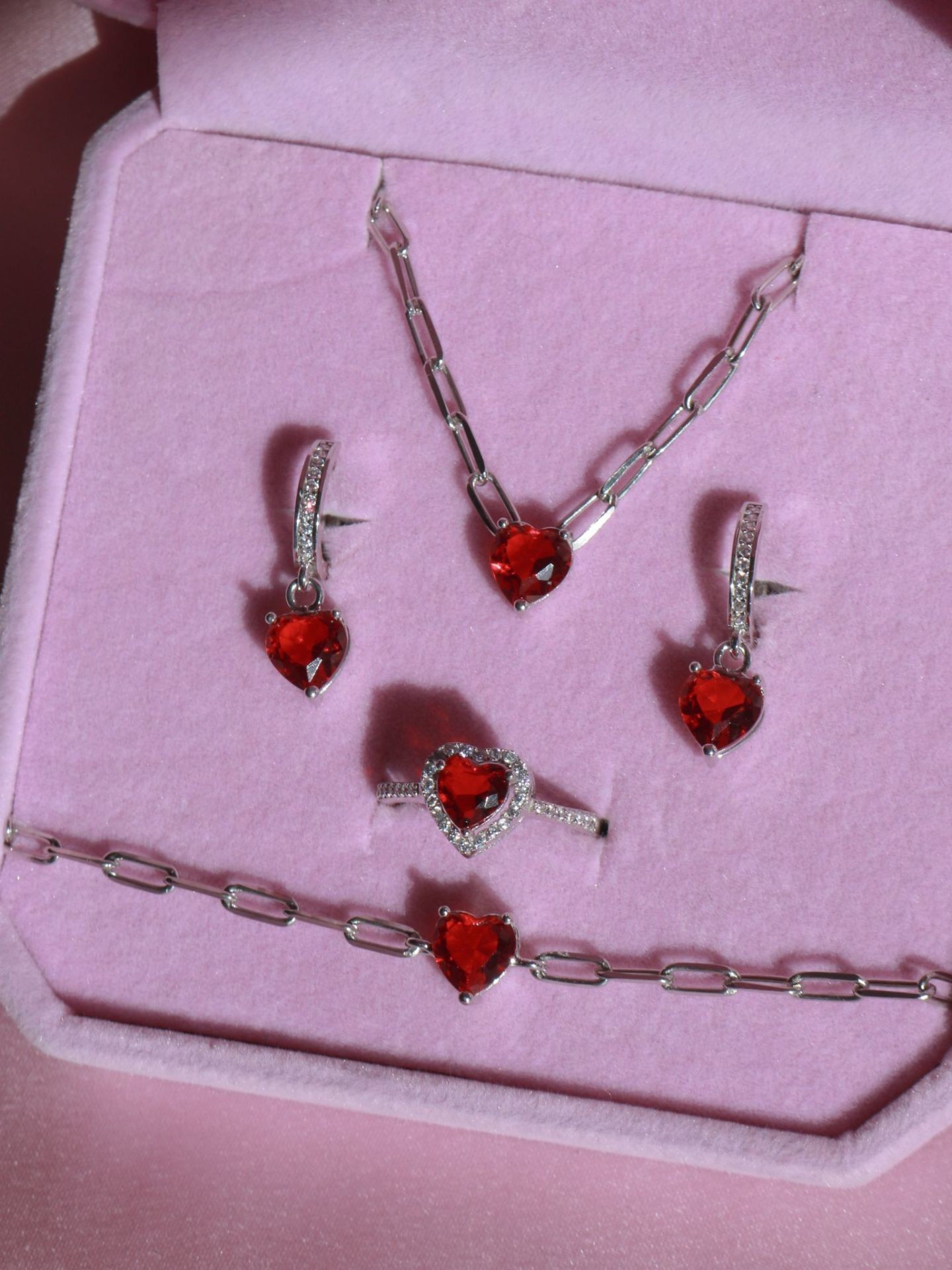 Sparkling Heart 925 Sterling Silver Necklace - Earring - Ring - Bracelet Set