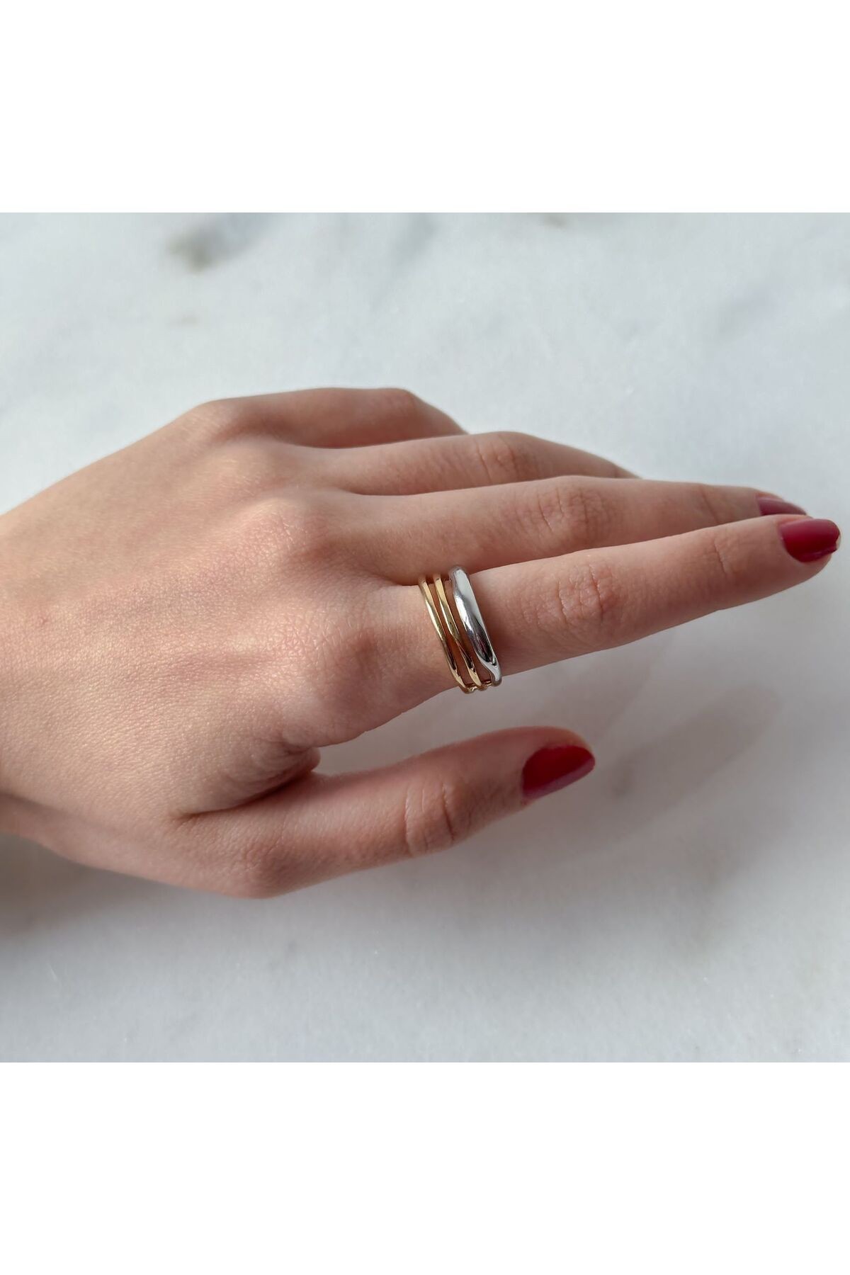 Gold-Silver Three Row Minimal Ring