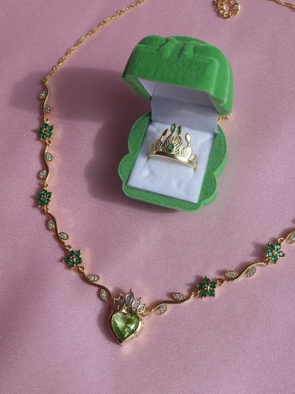 Tiana Crown Heart Flower Necklace