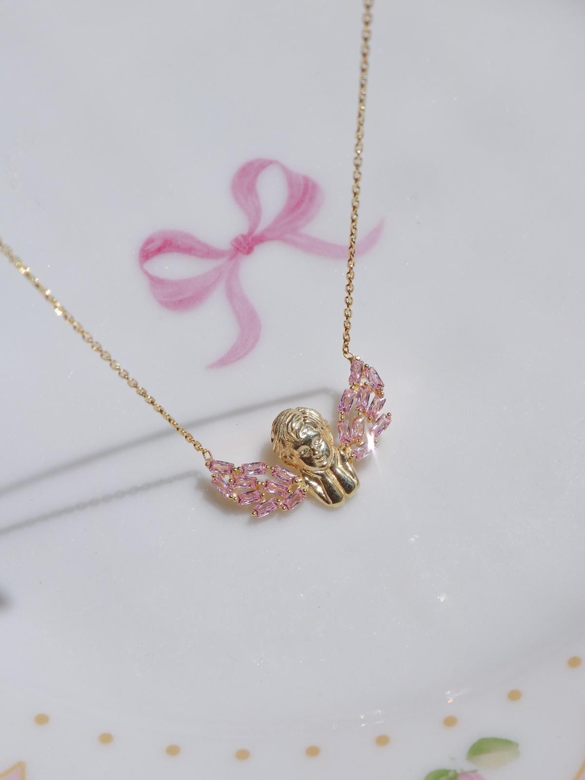 Pink Diamond Angel 925 Gümüş Kolye