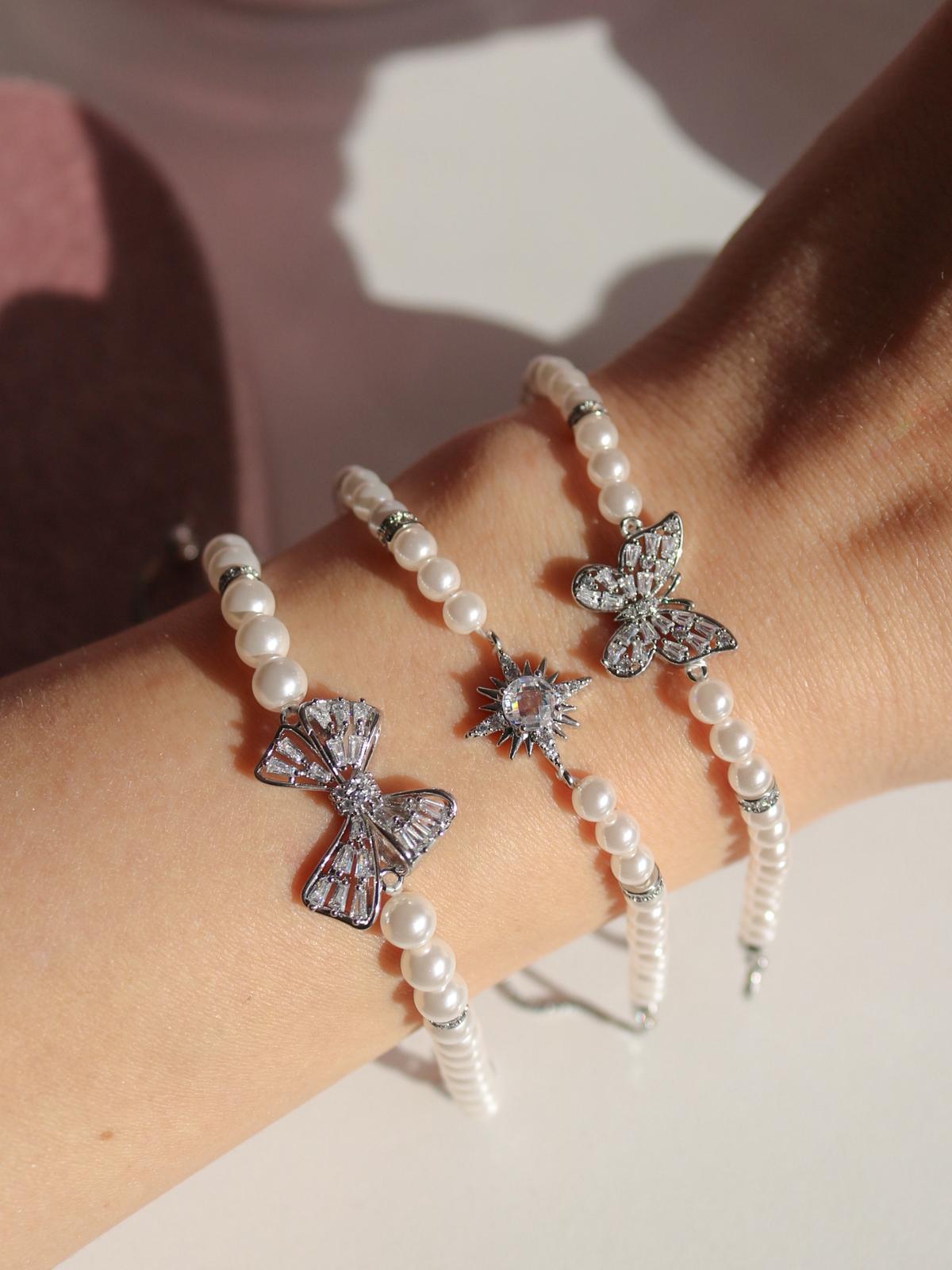 White Crystal Butterfly Asansör Bileklik