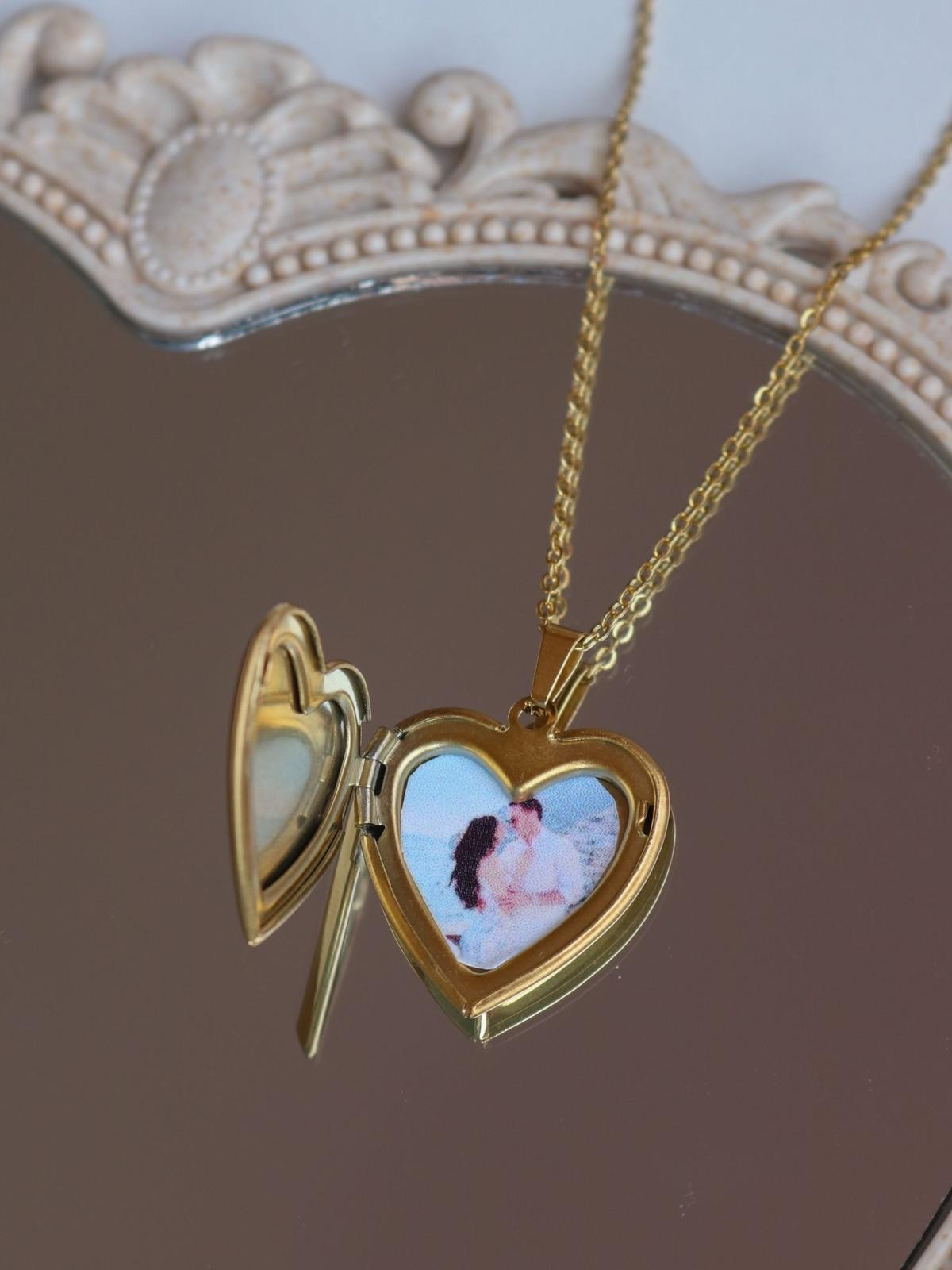 Steel Heart Locket Necklace with Personalized Written Photo