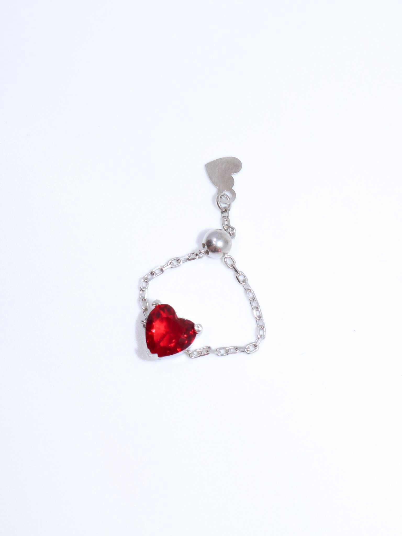 Heart Chain Ring Red 925 Sterling Silver