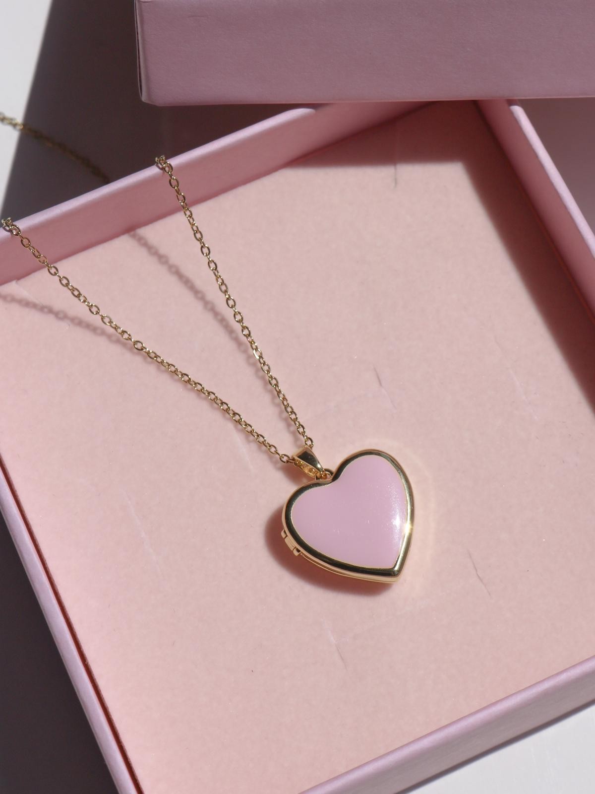 Soft Pink Locket Heart Kolye Çelik