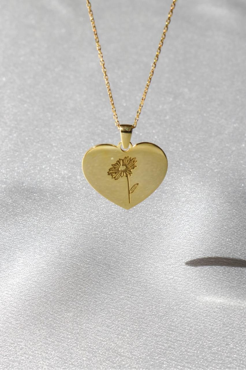 Birth Flower Heart Necklace 925 Silver