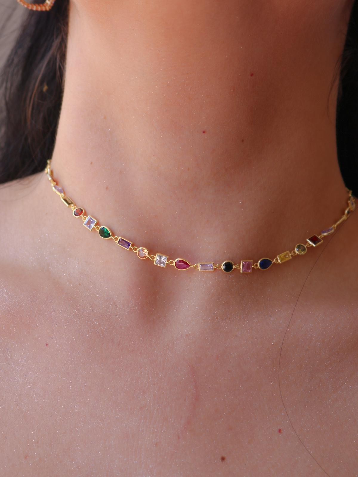 Colorful Multiple Gems 925 Gümüş Kolye