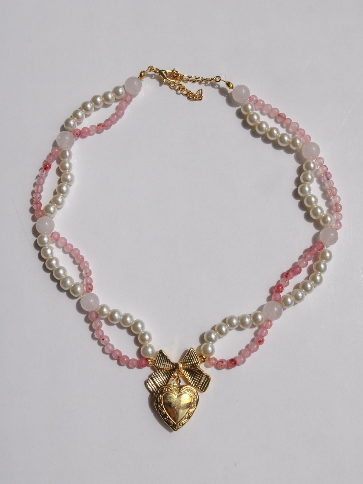 Love Ribbon Natural Stone Pearl Design Necklace