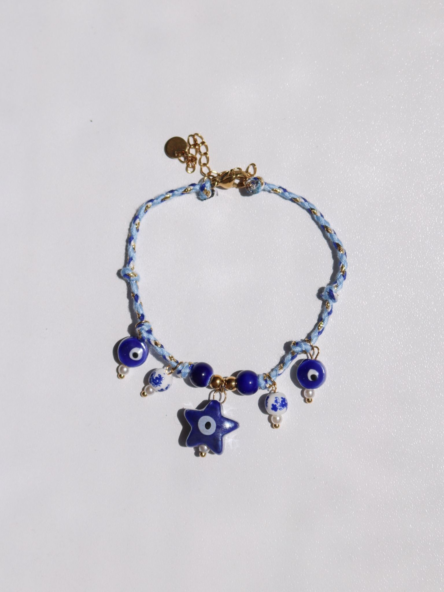 Evil Eye Porselen Boncuk Makrome Çelik Bileklik