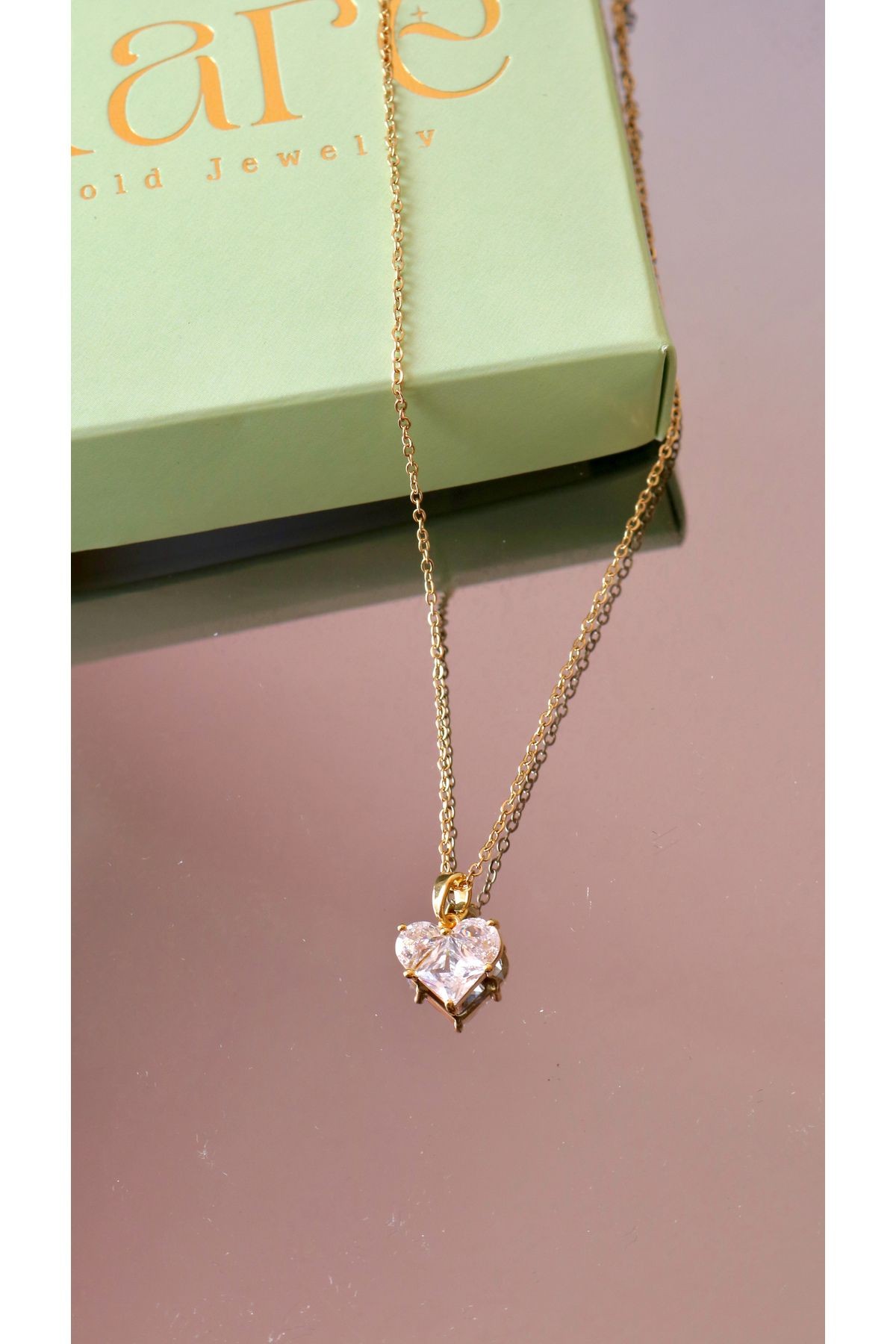 Square Heart Zircon Stone Heart Necklace -gold