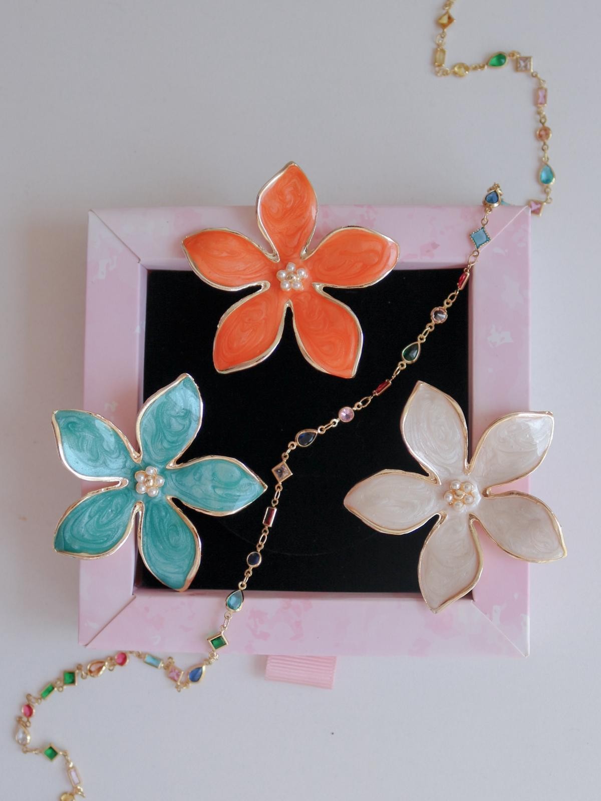 Blue Floral Grace Yüzük ve Bileklik Set
