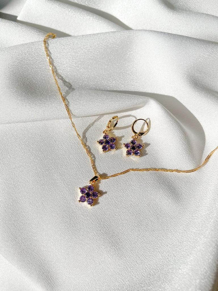 Big Purple & Pink Daisy Necklace-Earring Set