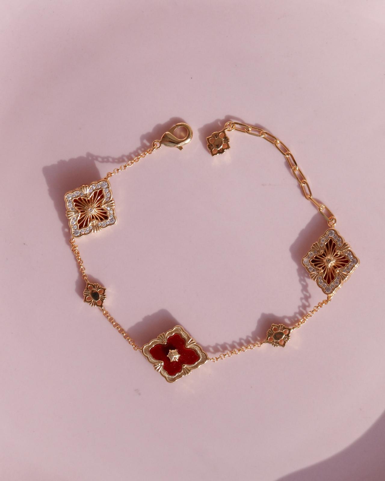 Burgundy Floral Patterned Double-Sided Bracelet