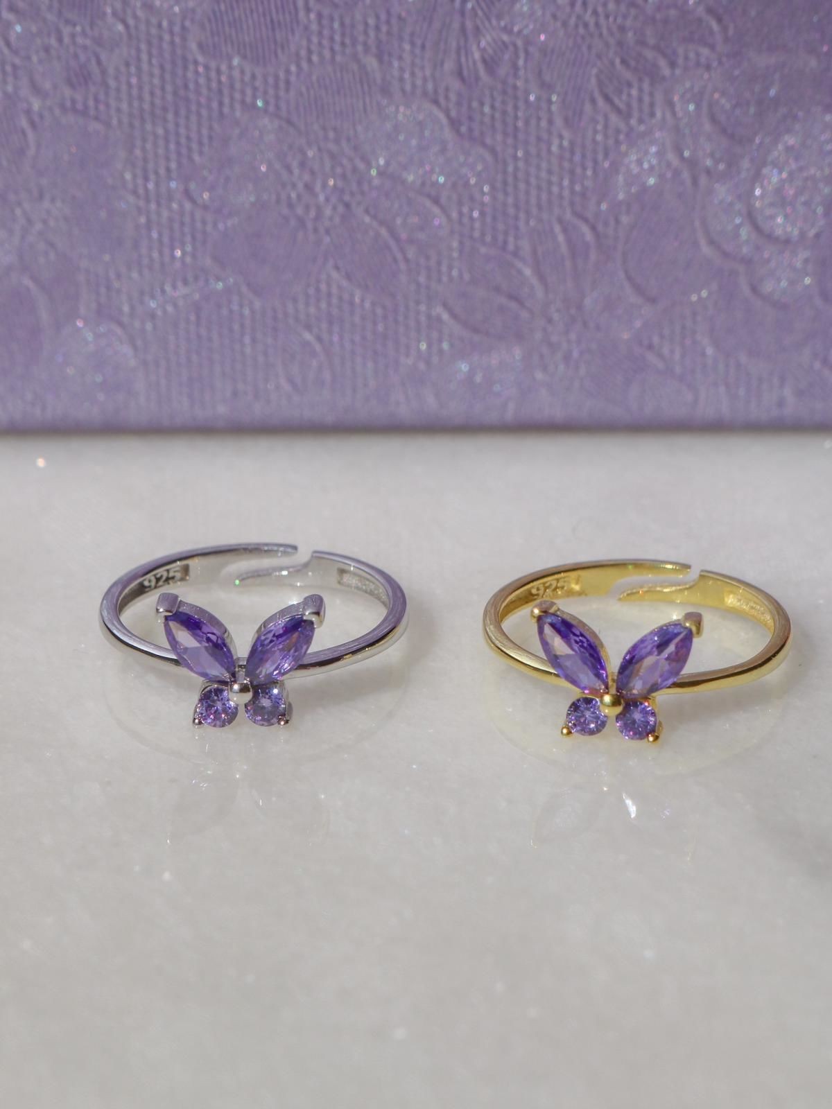 Purple Butterfly 925 Silver Ring