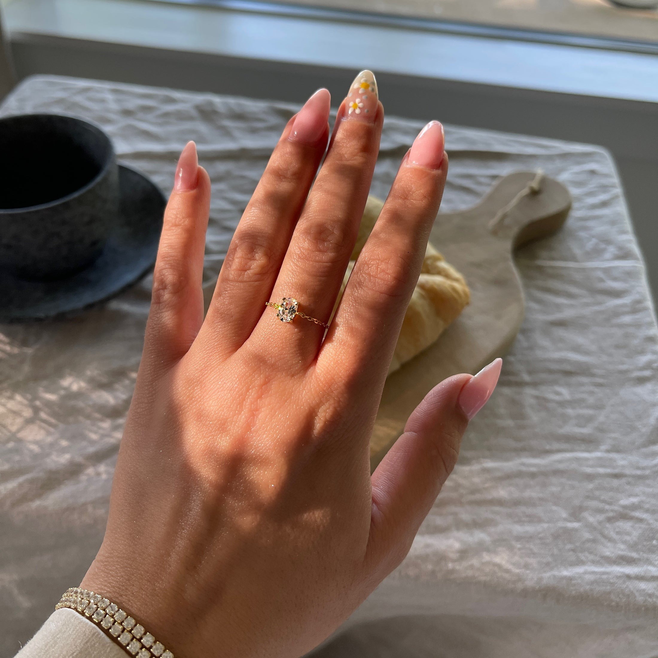 Oval Chain Ring White 925 Sterling Silver