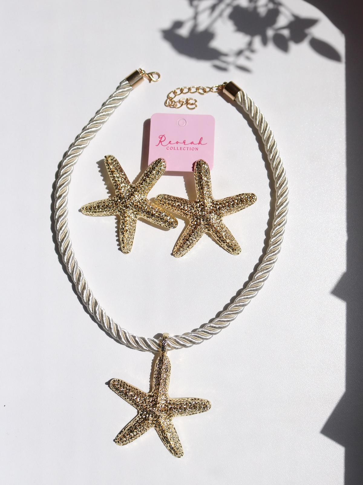 Golden Starfish Kolye, Küpe Set