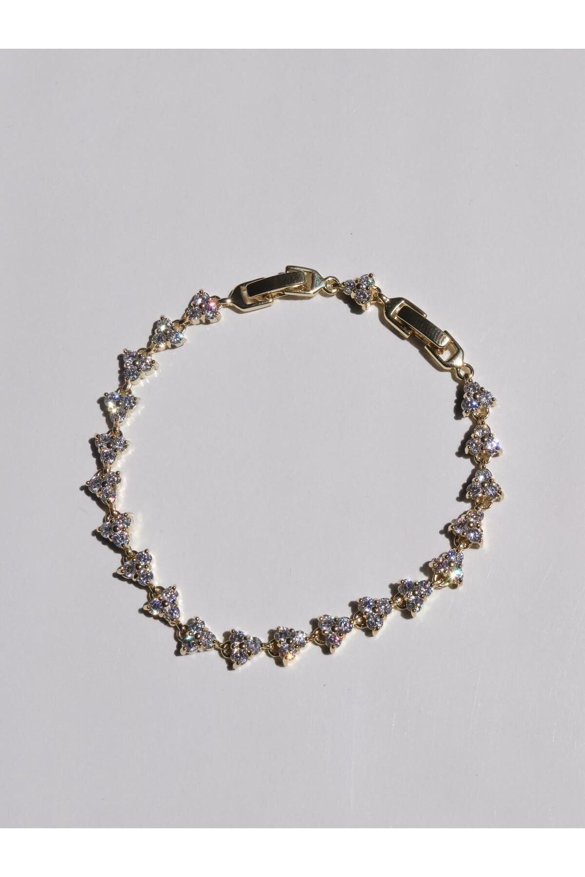 Zircon Stone Triangle Flower Steel Bracelet