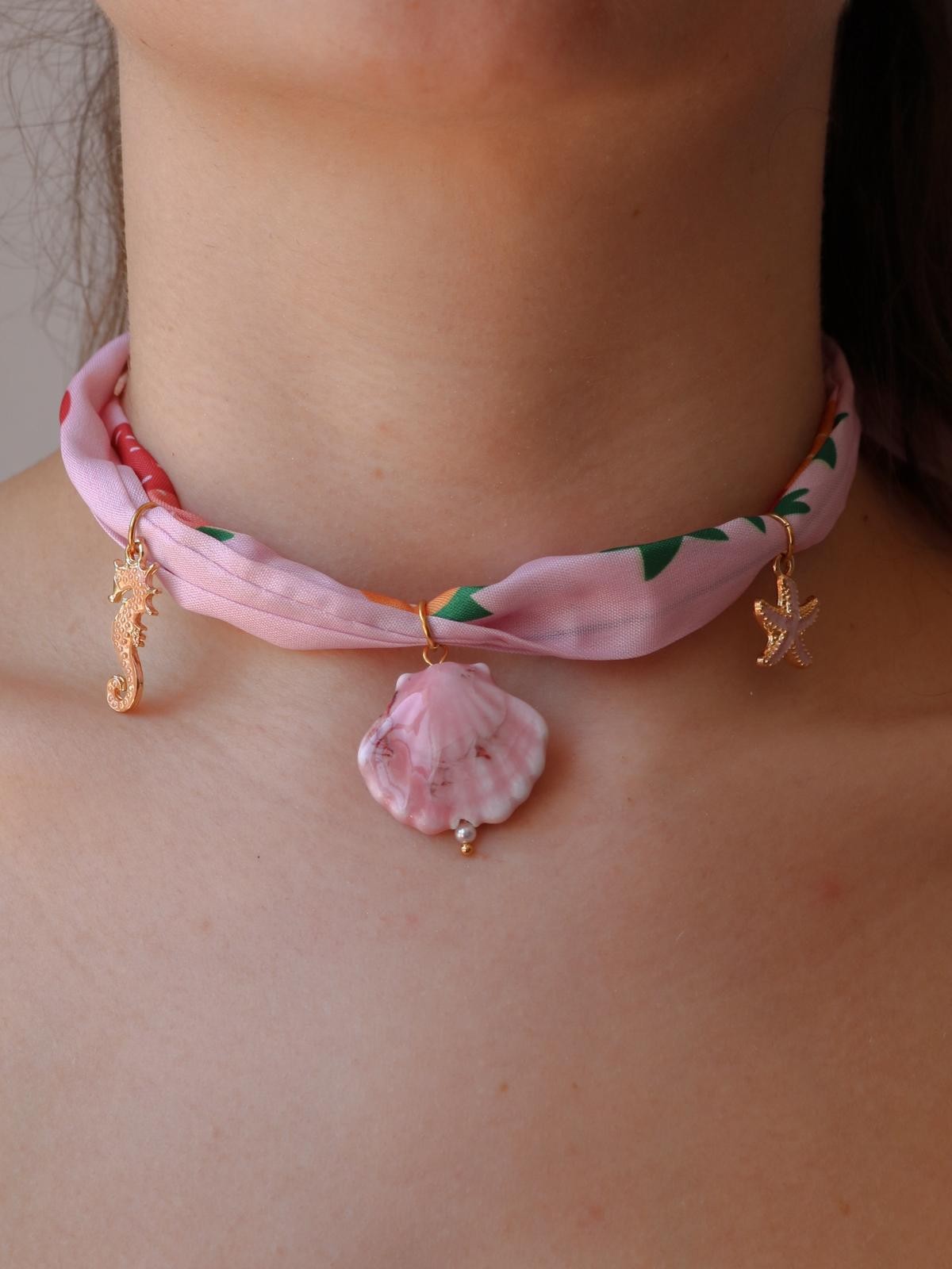 Pink Summer Fular Çelik Charm Kolye
