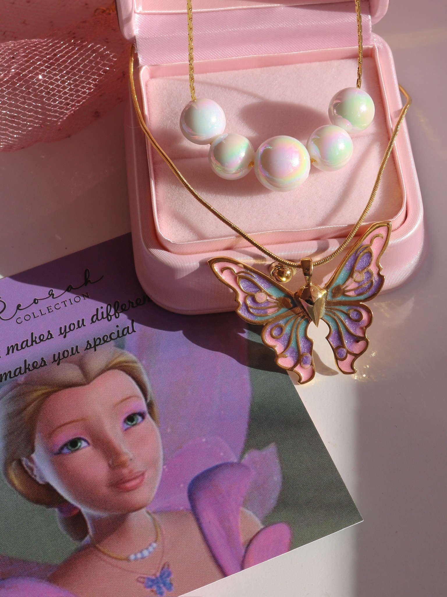 Fairy Elina Butterfly and Pearl Necklace Set