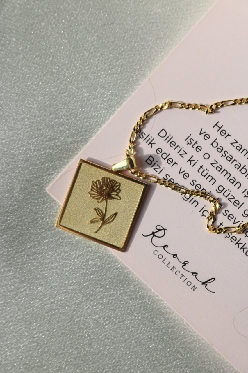 Kare Birthflowers Kolye 925 Ayar Gümüş