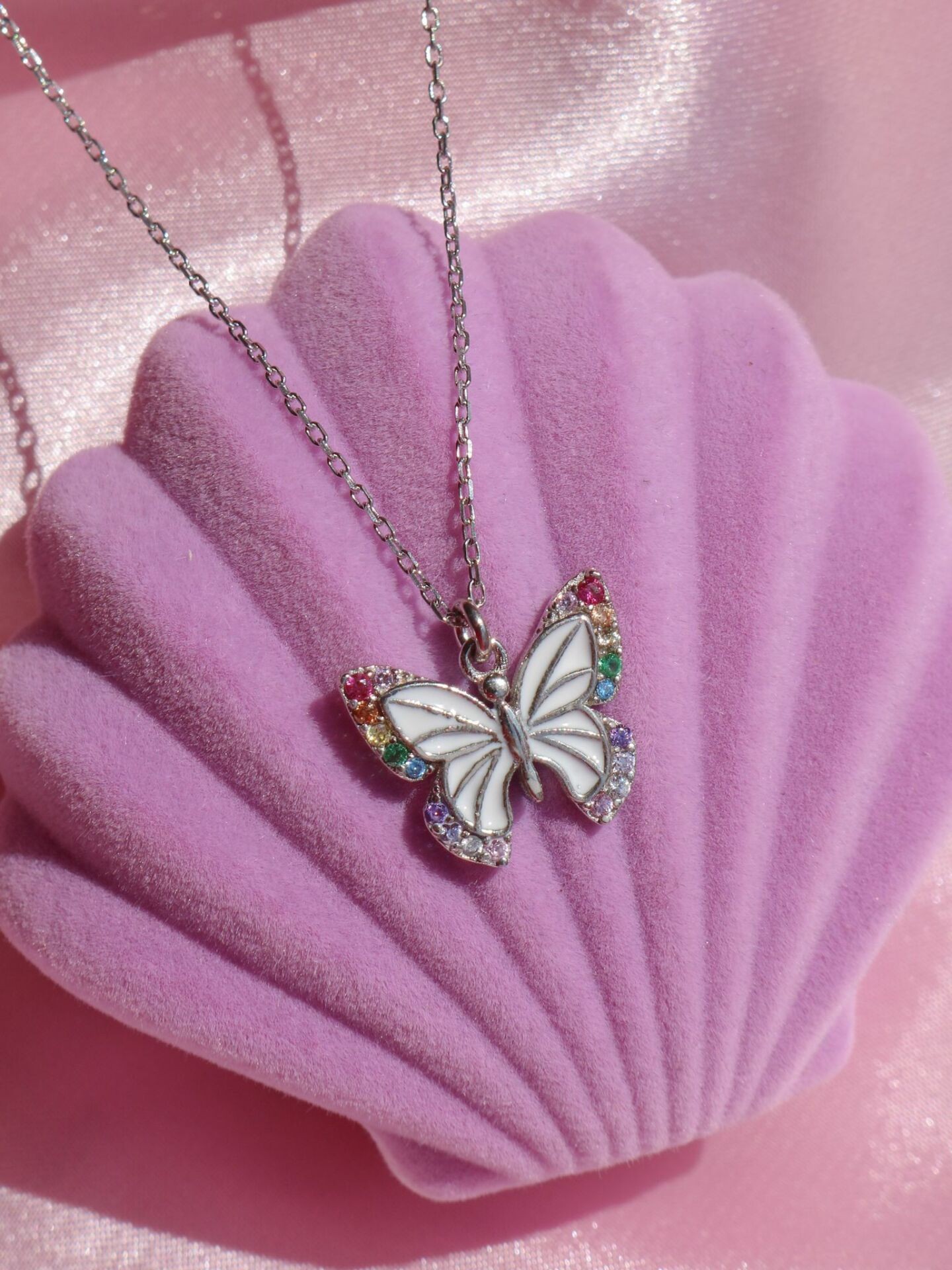 Rainbow Butterfly 925 Silver Necklace