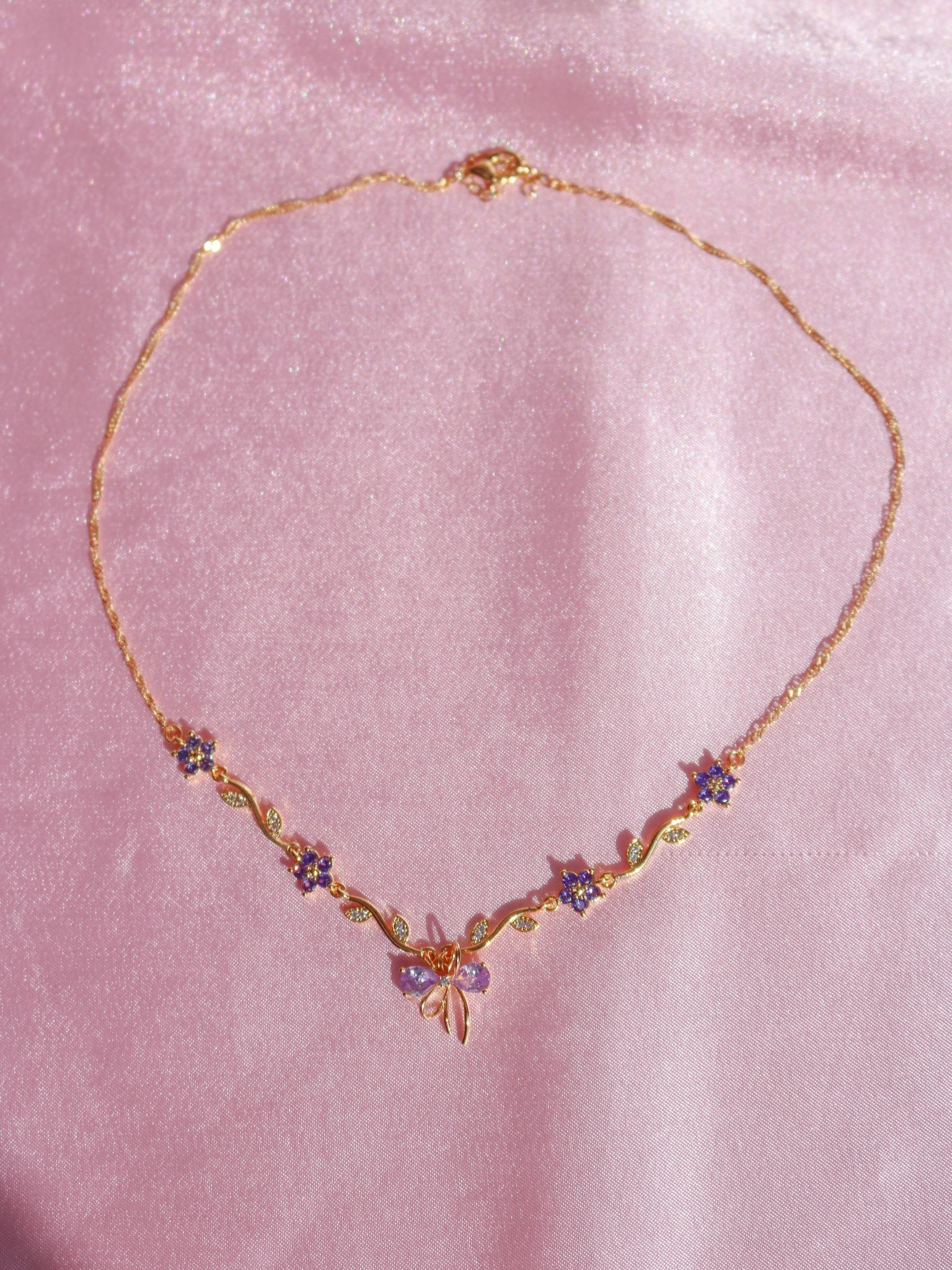 Purple Ribbon Garden Necklace