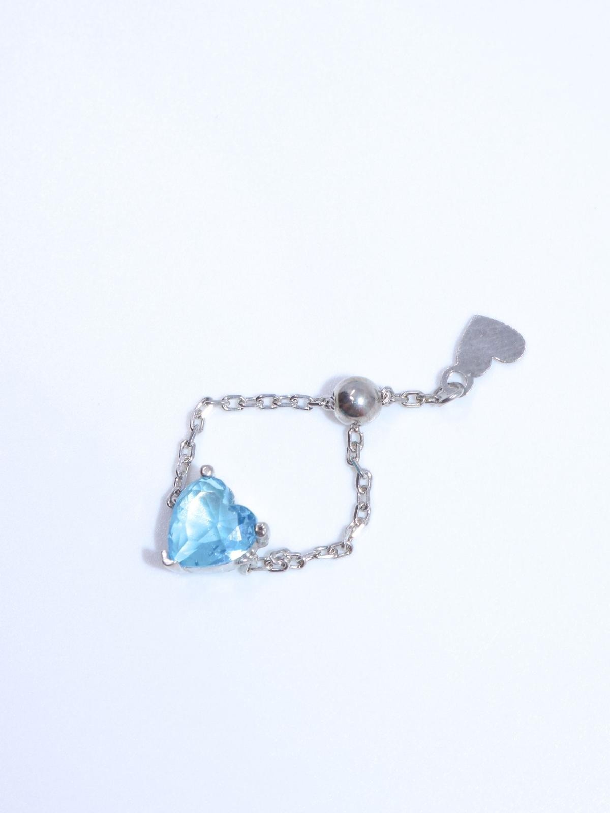 Heart Chain Ring Blue 925 Sterling Silver