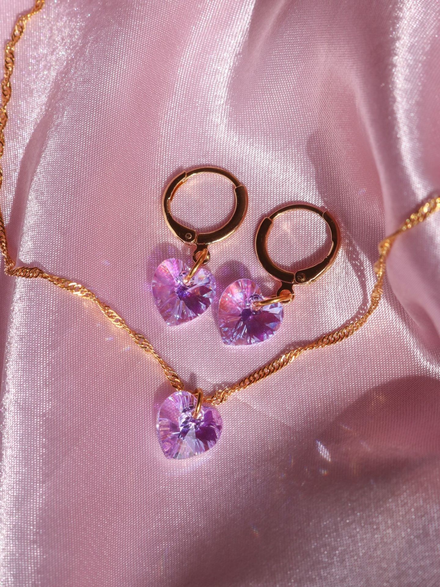 Lilac Heart Necklace Earring Set