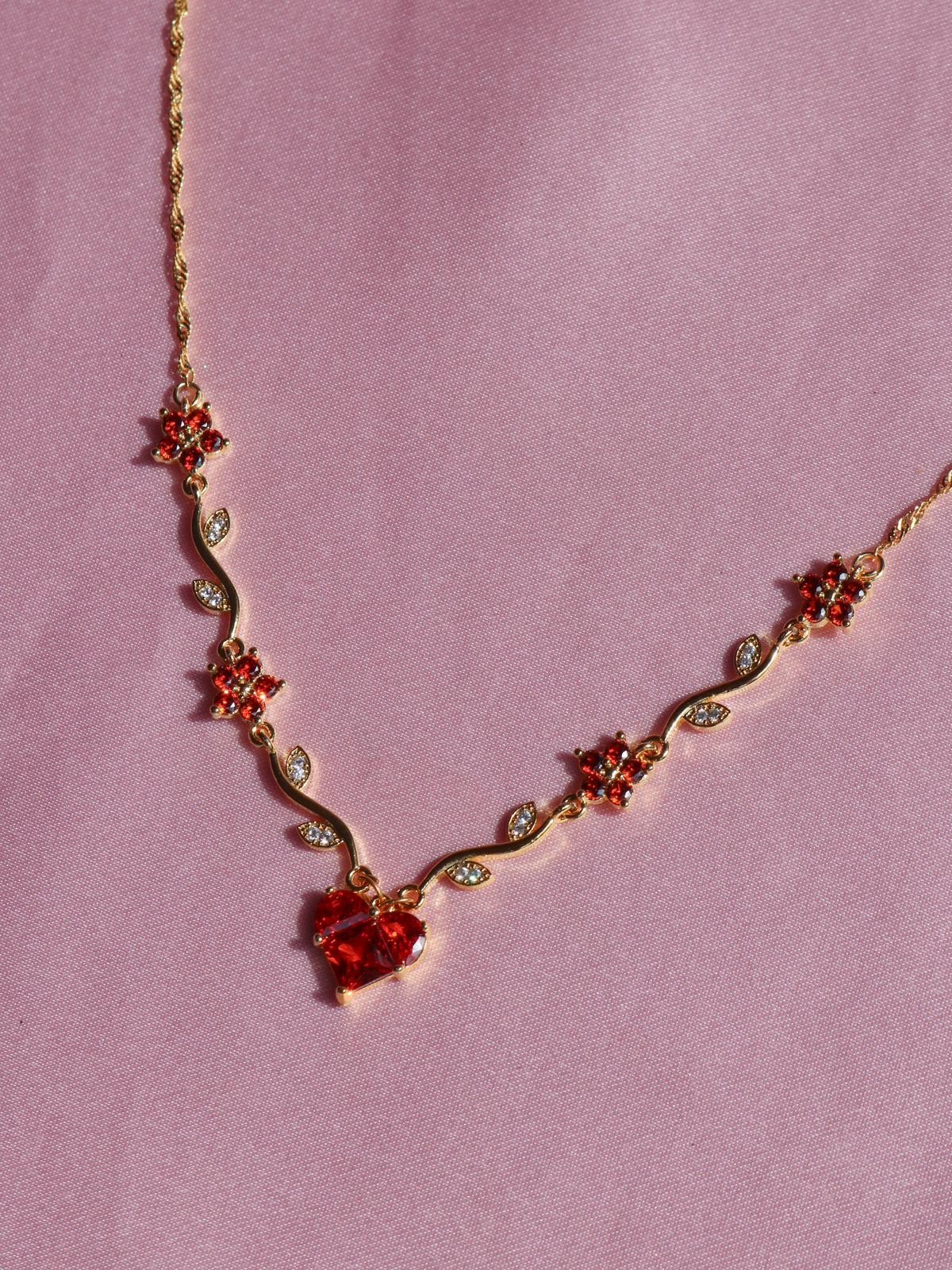 Red Heart Flower Necklace