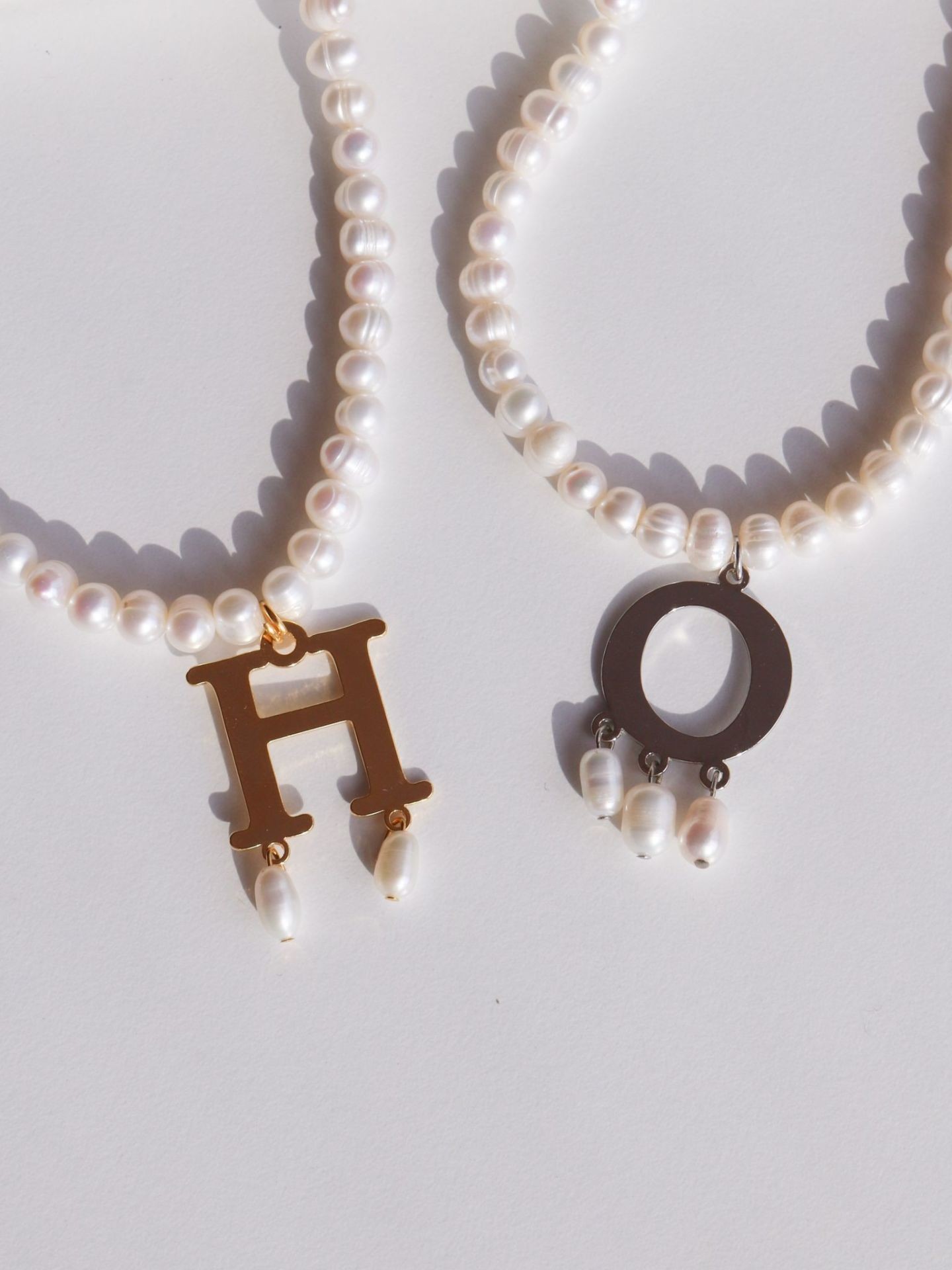 Brass Letter Necklace with Anne Boleyn Pearl