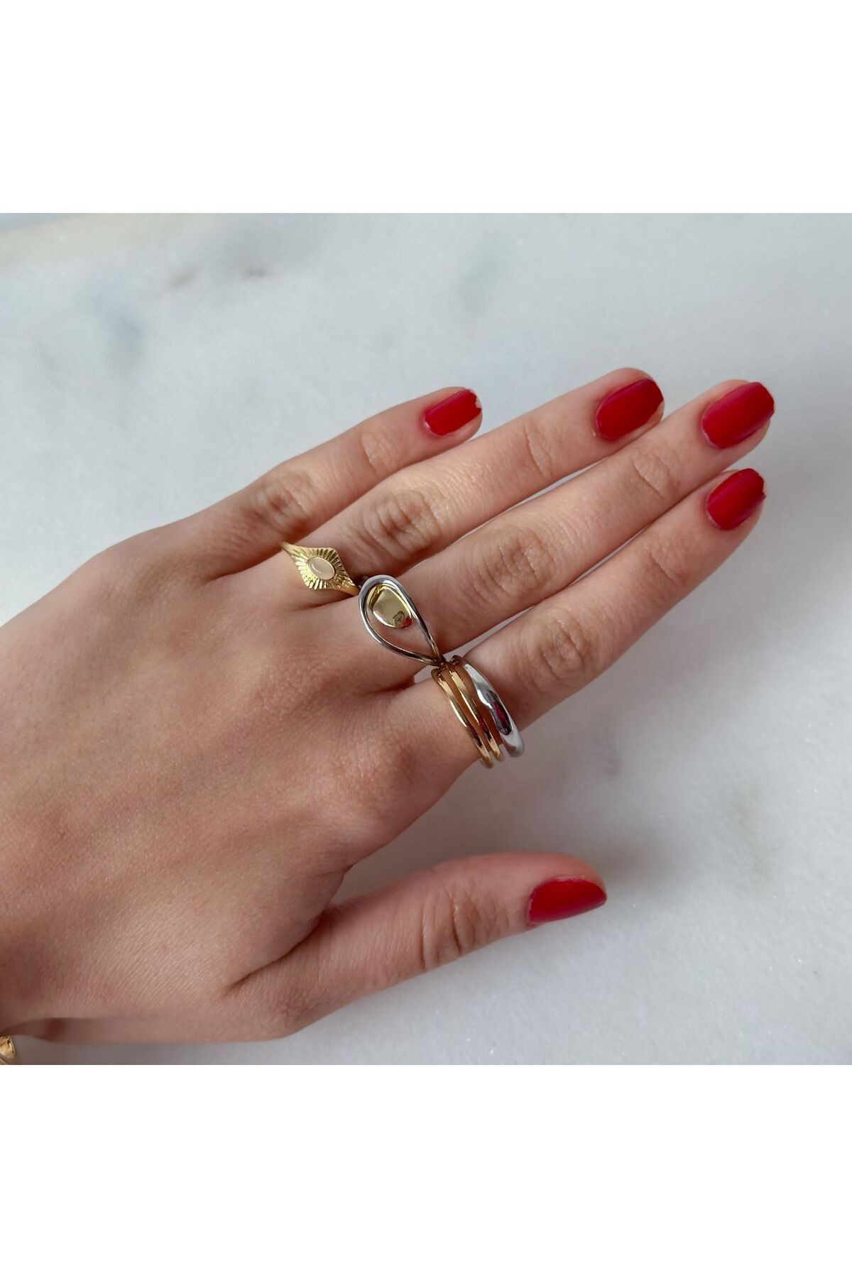 Gold-Silver Three Row Minimal Ring