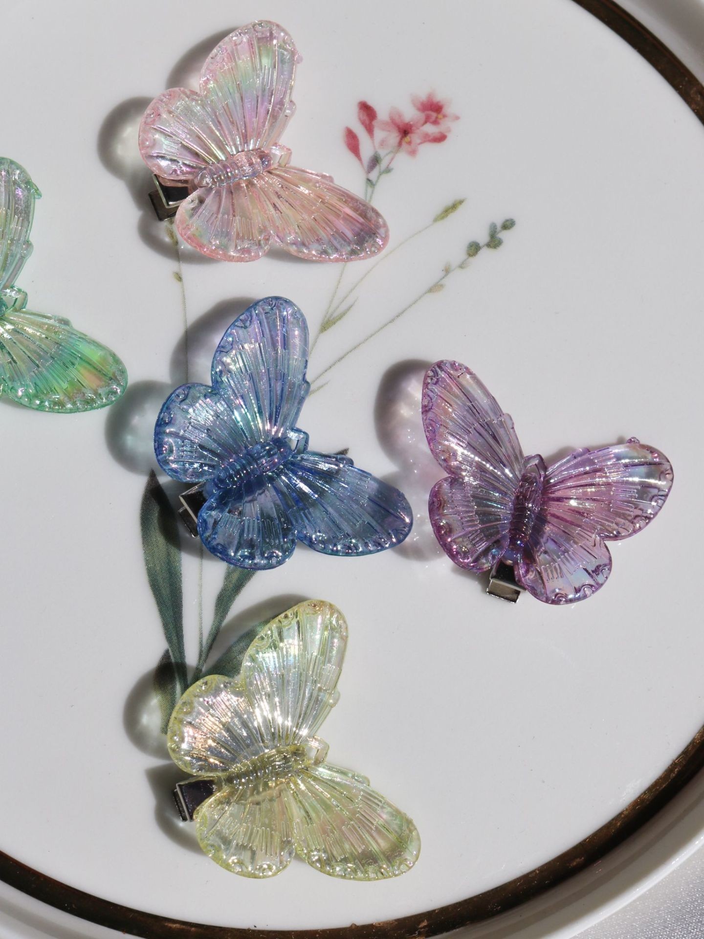 Pair of Mini Holographic Butterfly Buckles