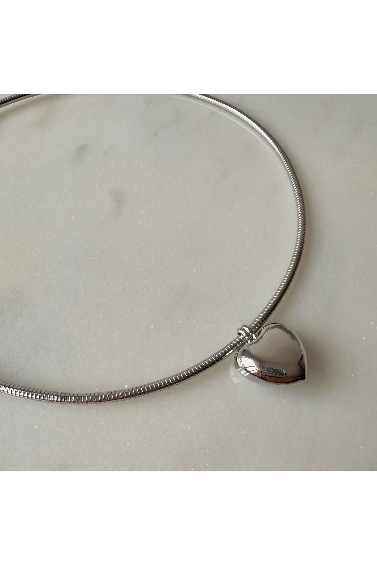 Heart Ring Necklace Steel - Silver