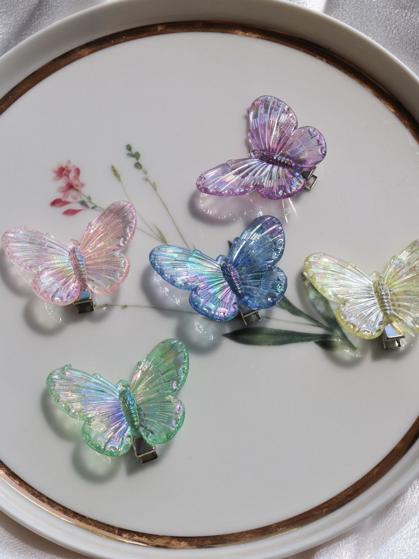 Pair of Mini Holographic Butterfly Buckles