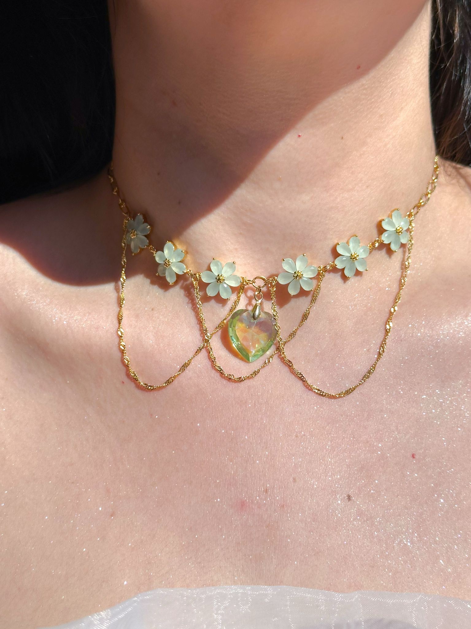 Spring Bouquet with Heart Choker Necklace