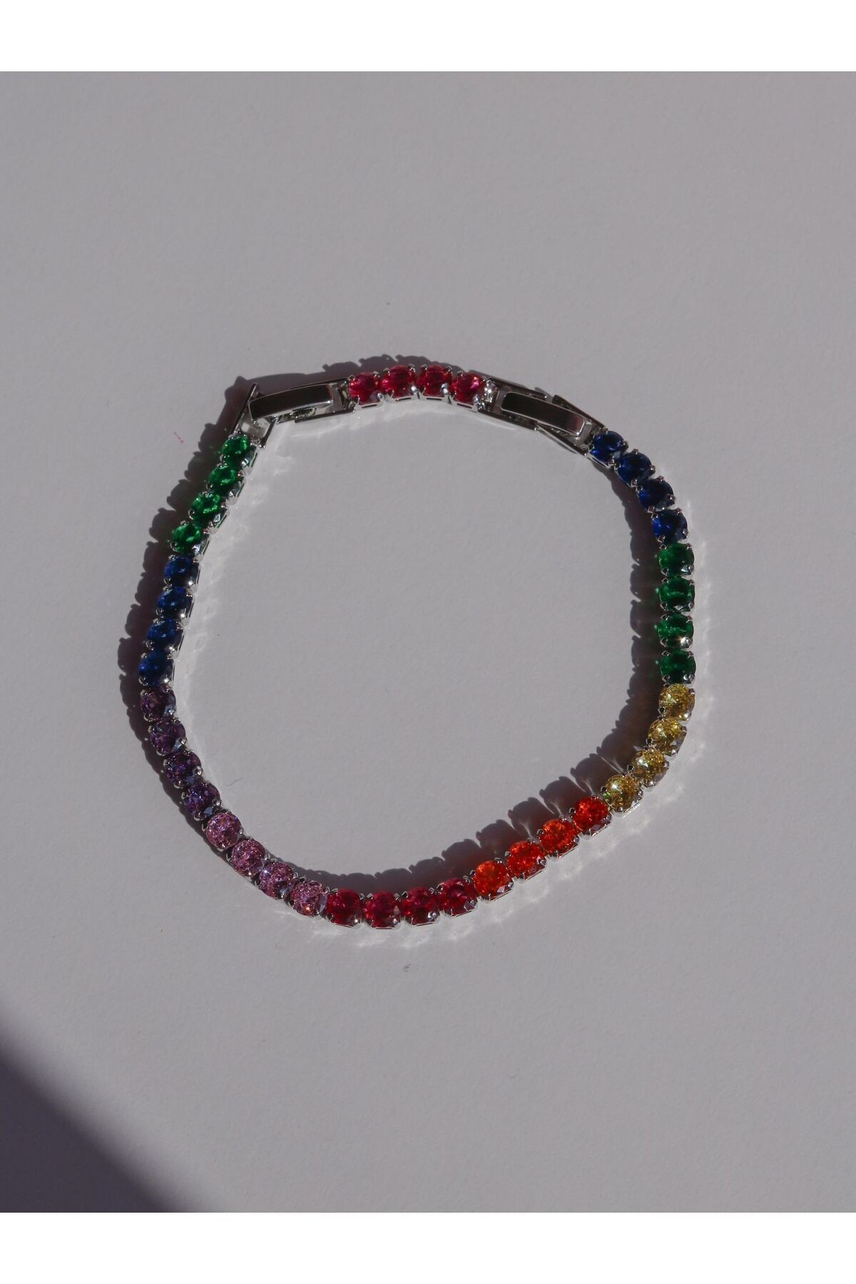 Colorful Zircon Stone Waterway Bracelet - silver