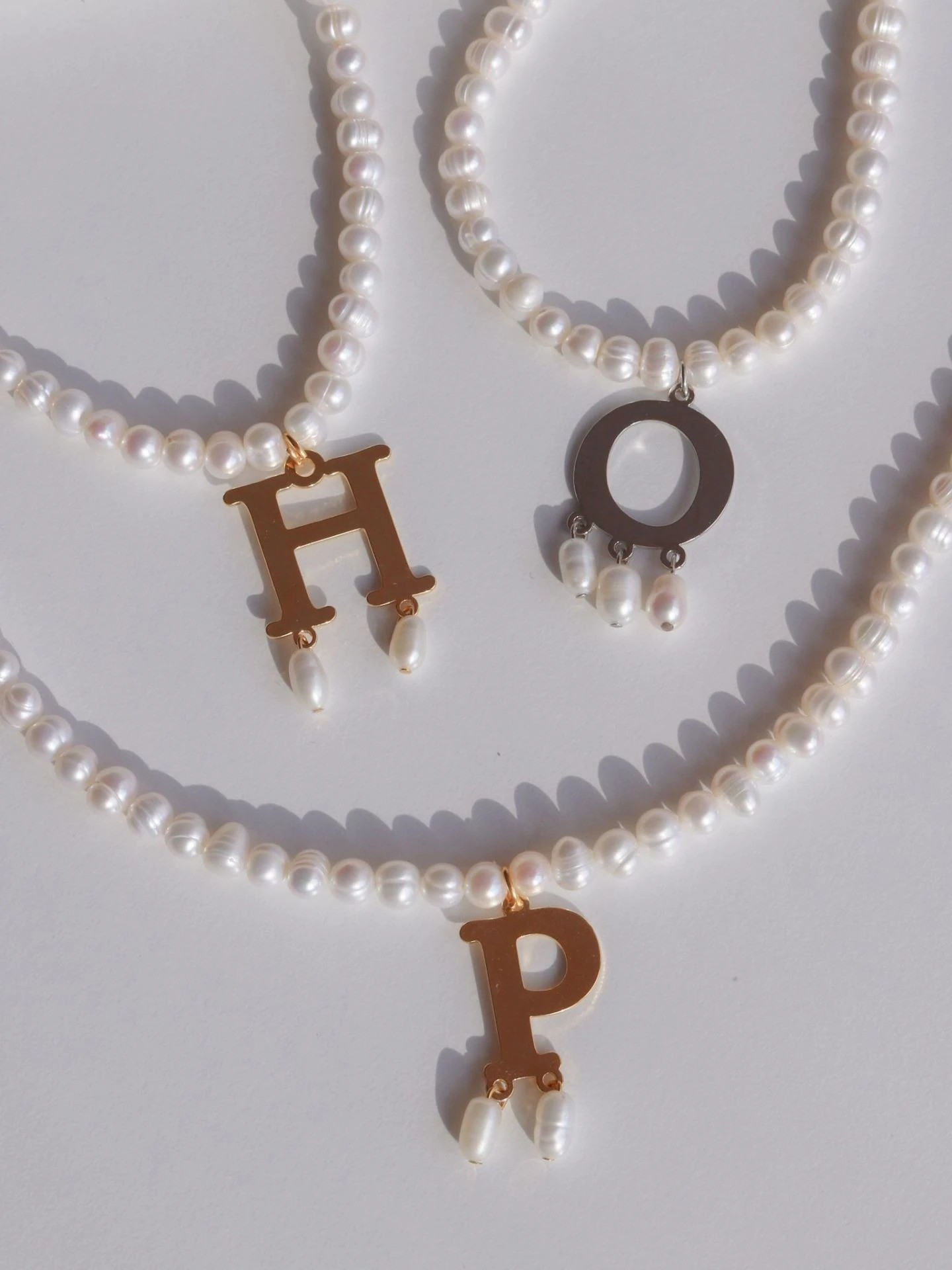 Brass Letter Necklace with Anne Boleyn Pearl