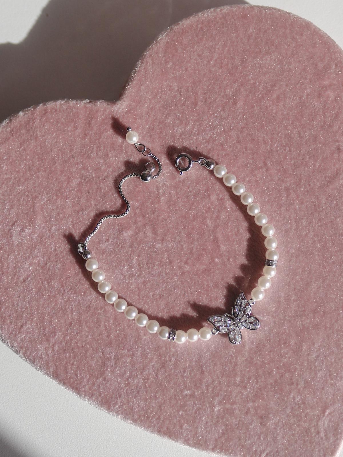 White Crystal Butterfly Asansör Bileklik