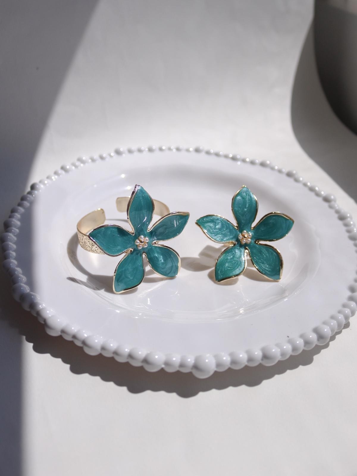 Blue Floral Grace Yüzük ve Bileklik Set