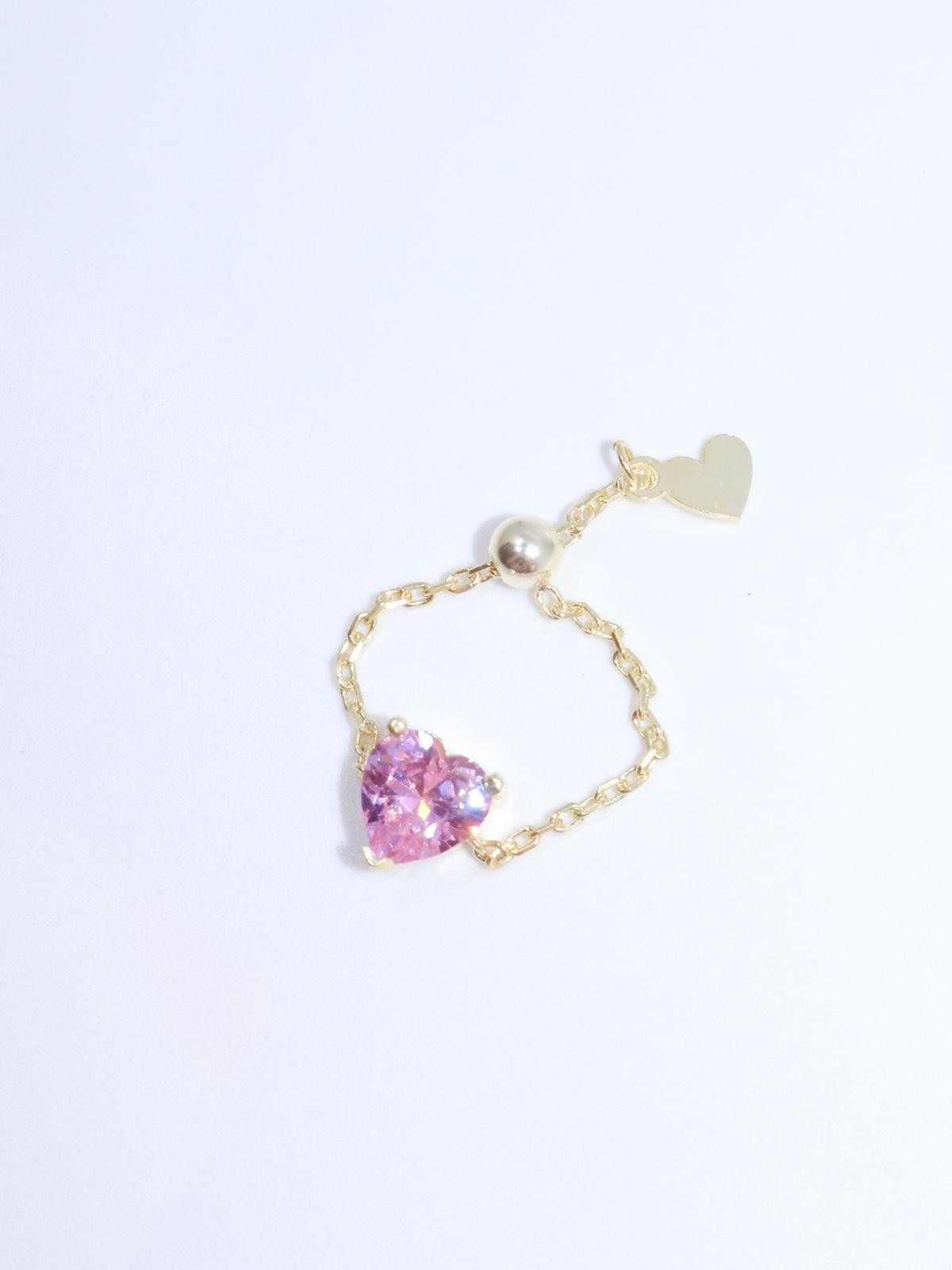 Heart Chain Ring Pink 925 Sterling Silver