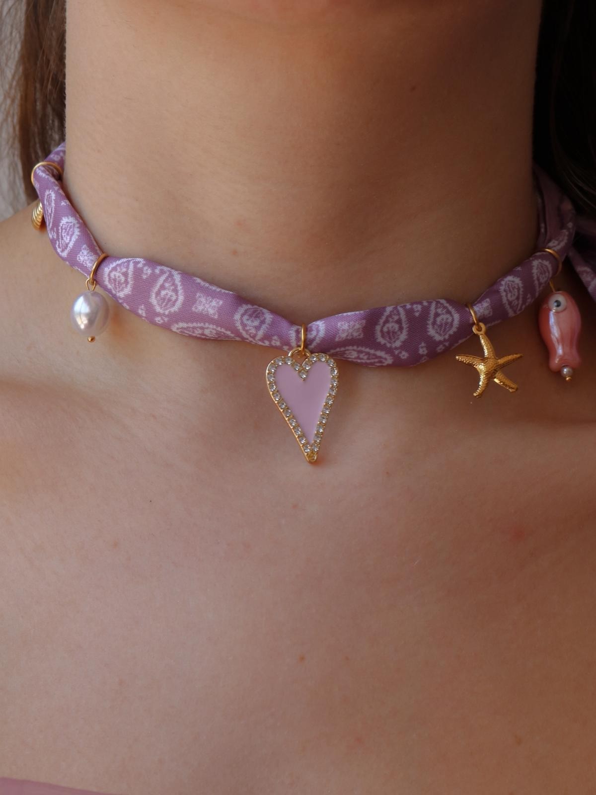 Purple Heart Glow Fular Çelik Charm Kolye