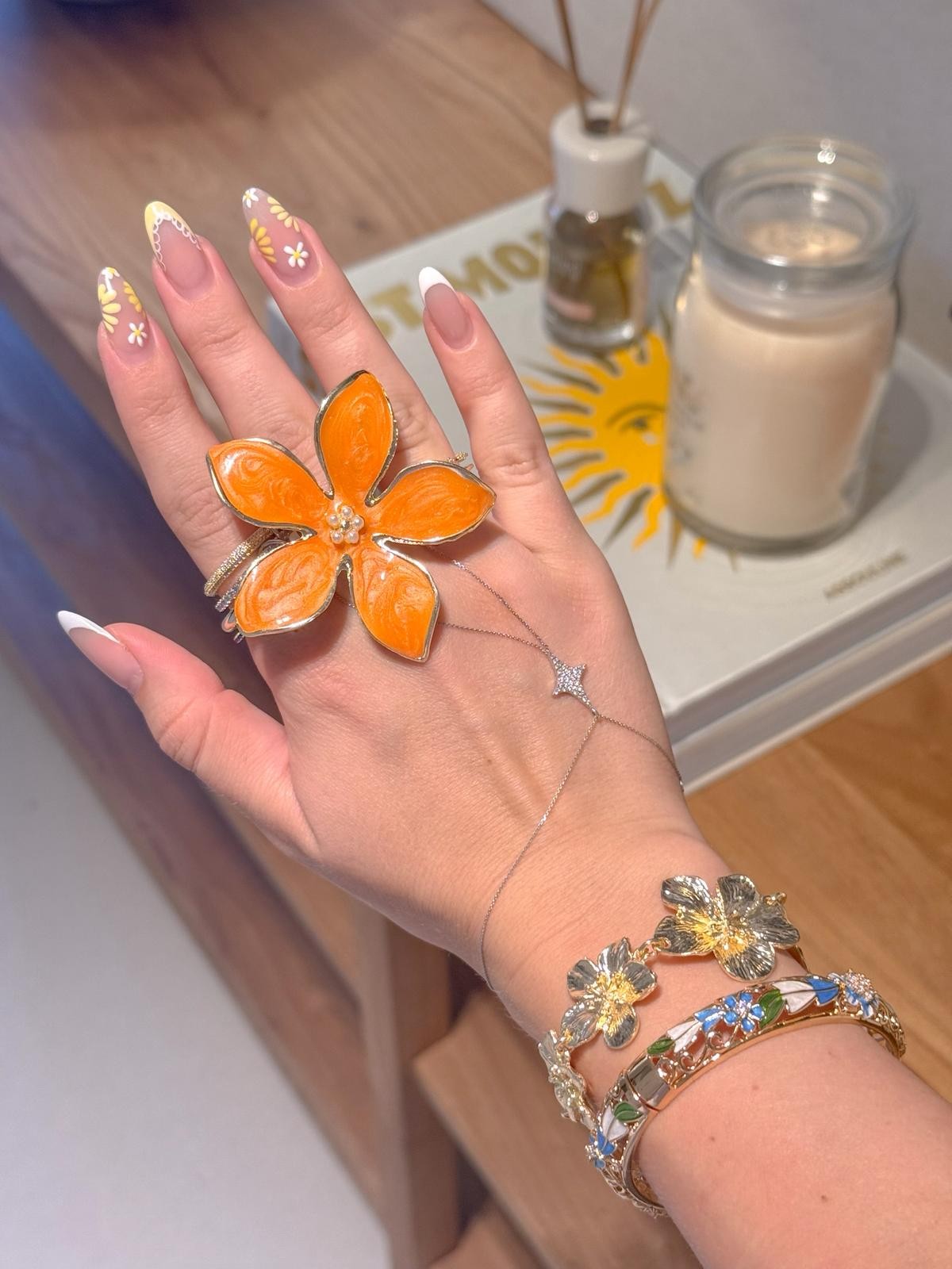 Orange Floral Grace Yüzük ve Bileklik Set