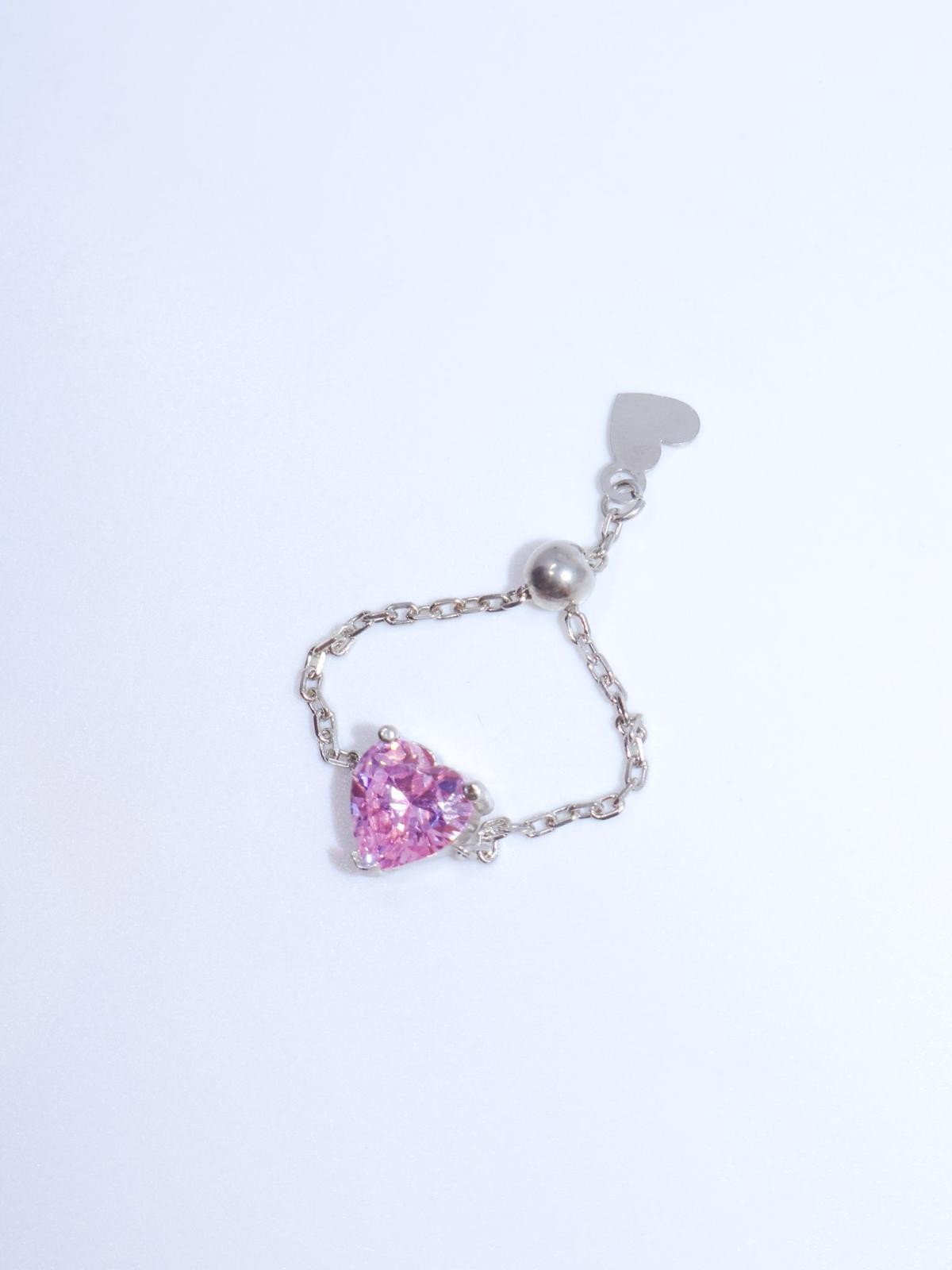 Heart Chain Ring Pink 925 Sterling Silver