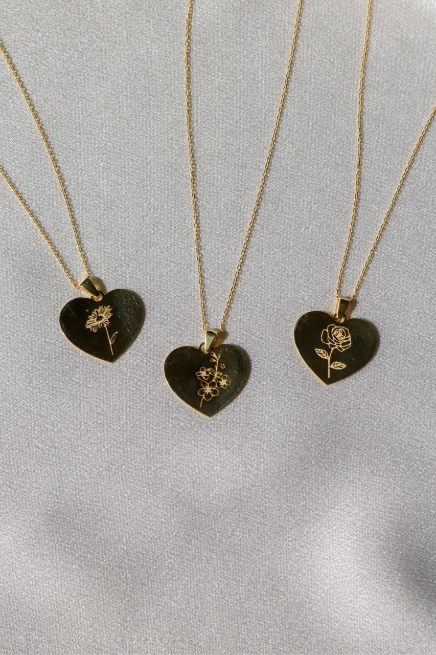 Birth Flower Heart Necklace 925 Silver