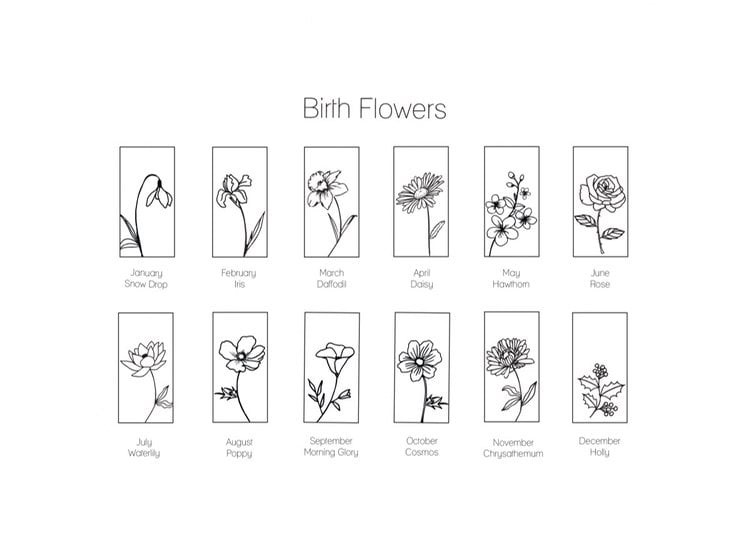 Square Birthflowers Necklace 925 Sterling Silver