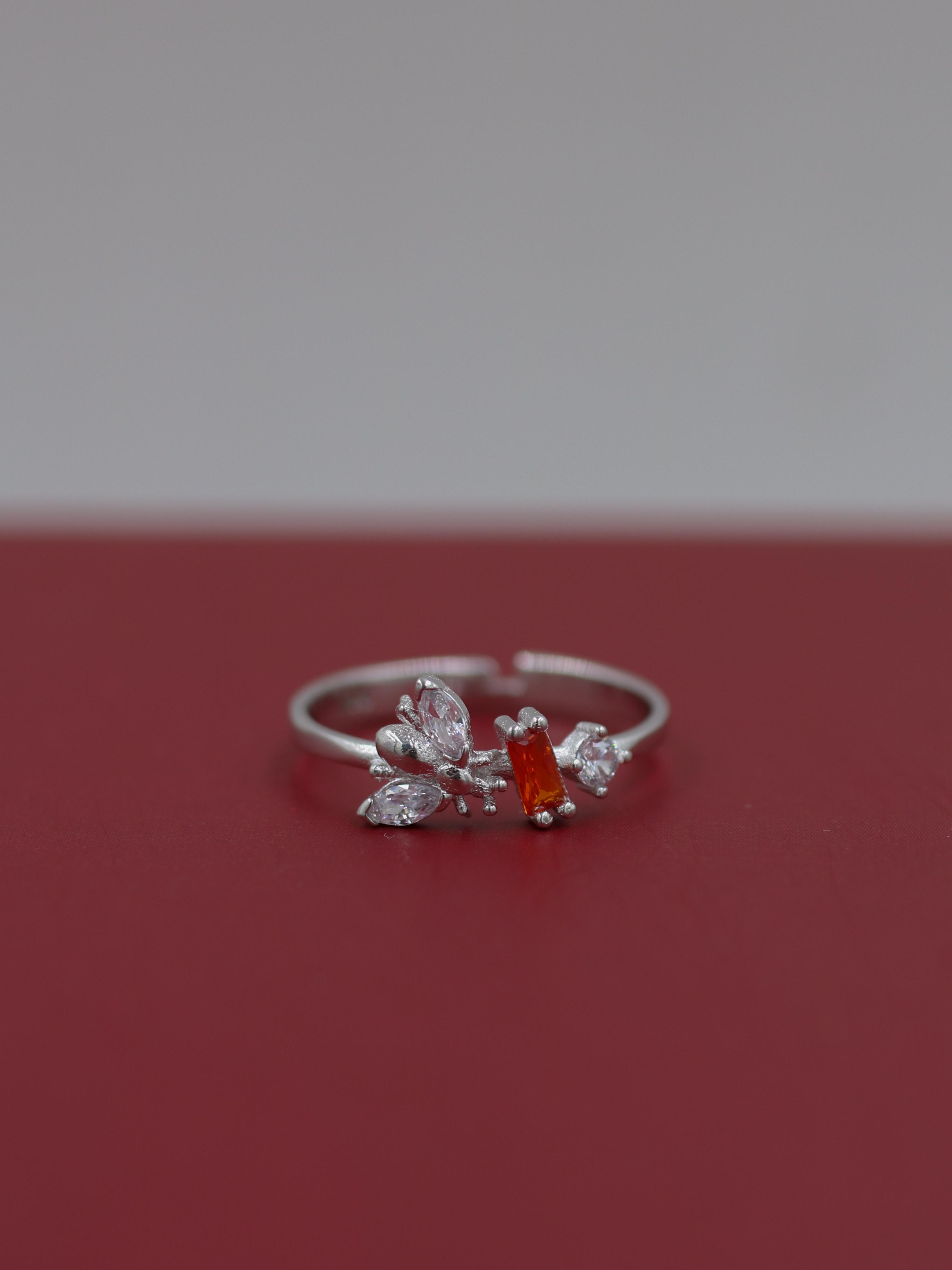 Orange Bee 925 Silver Ring