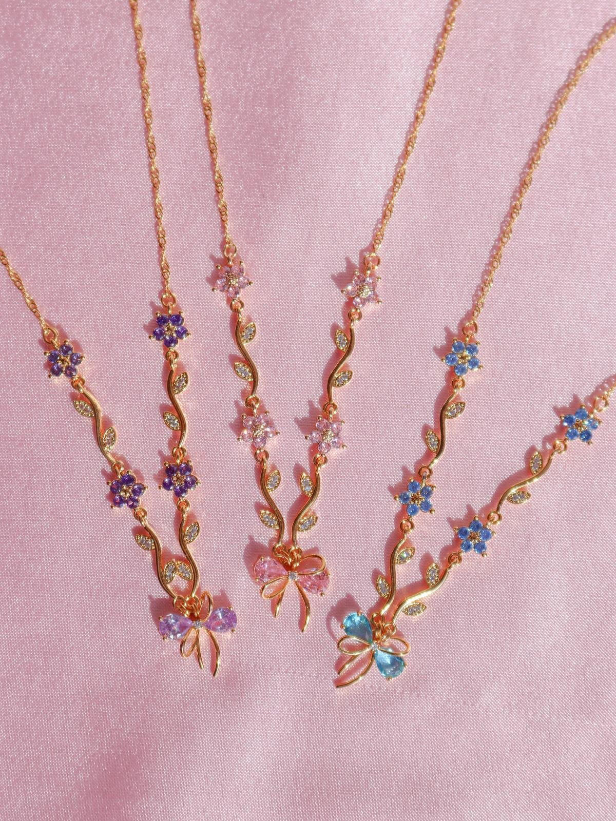 Purple Ribbon Garden Necklace