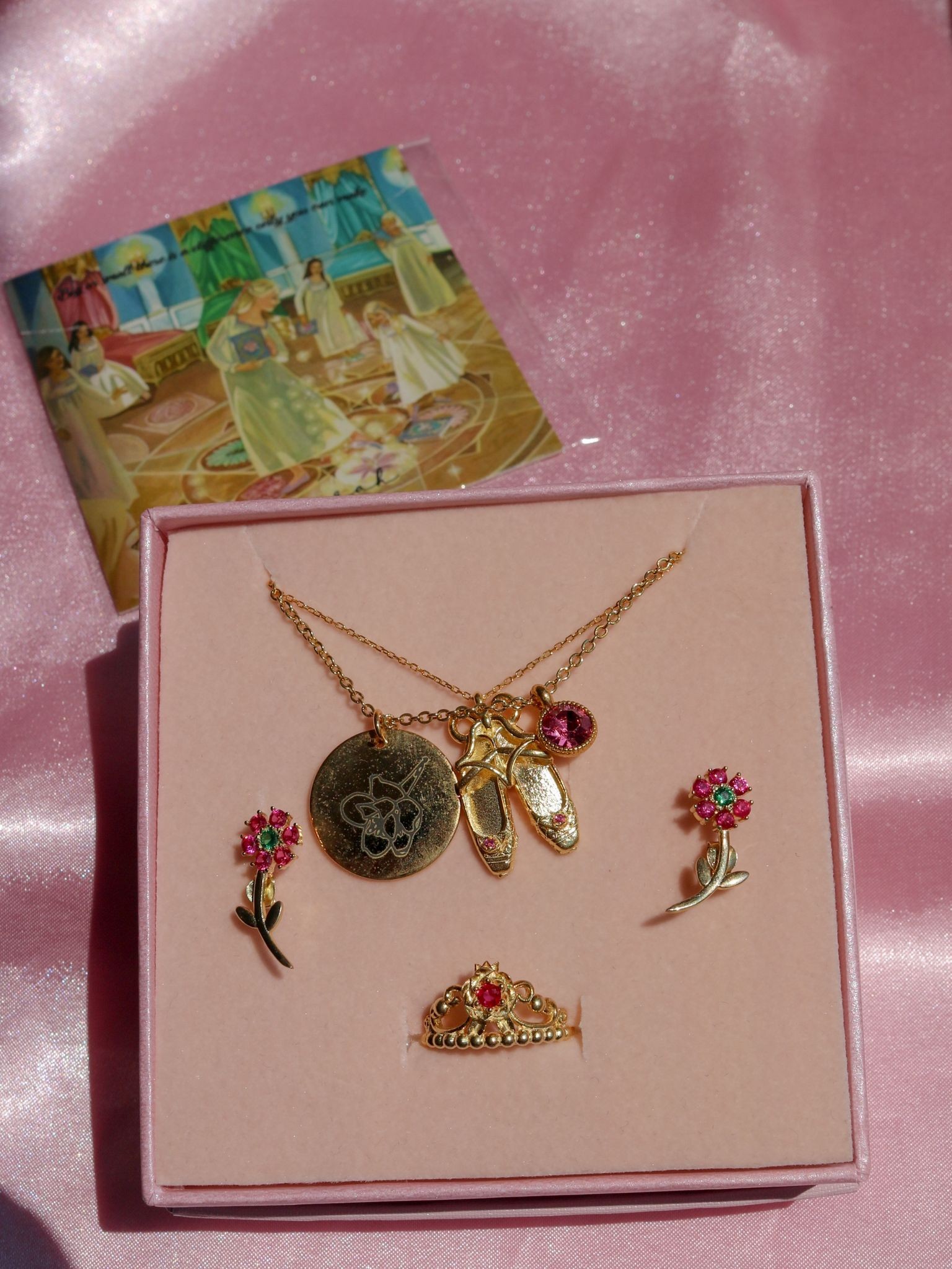 12 Dancing Princess 925 Gümüş/Çelik Kolye, Küpe ve Yüzük Set