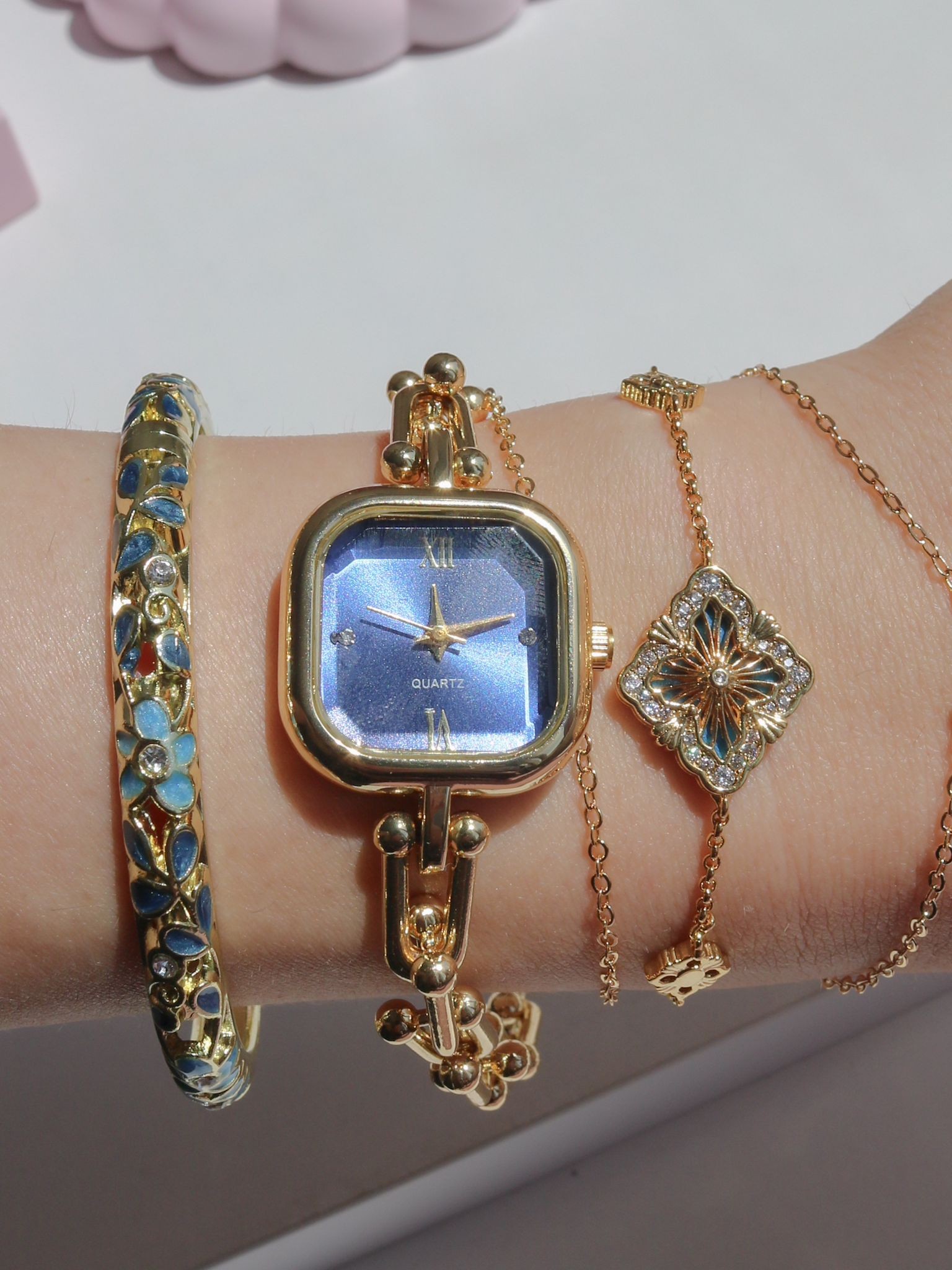Gold Chain Blue Watch