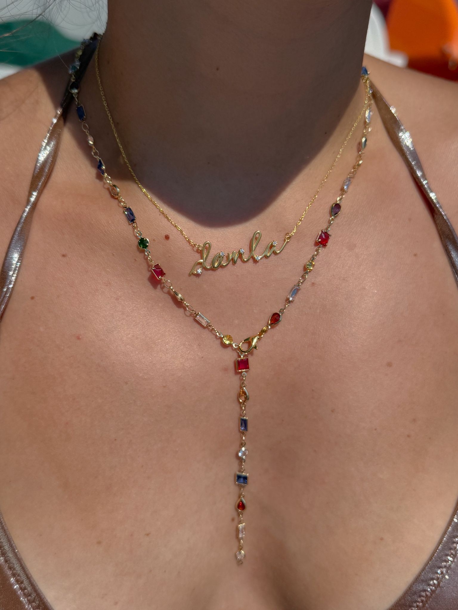 Personalized Stoned Name 925 Silver Necklace