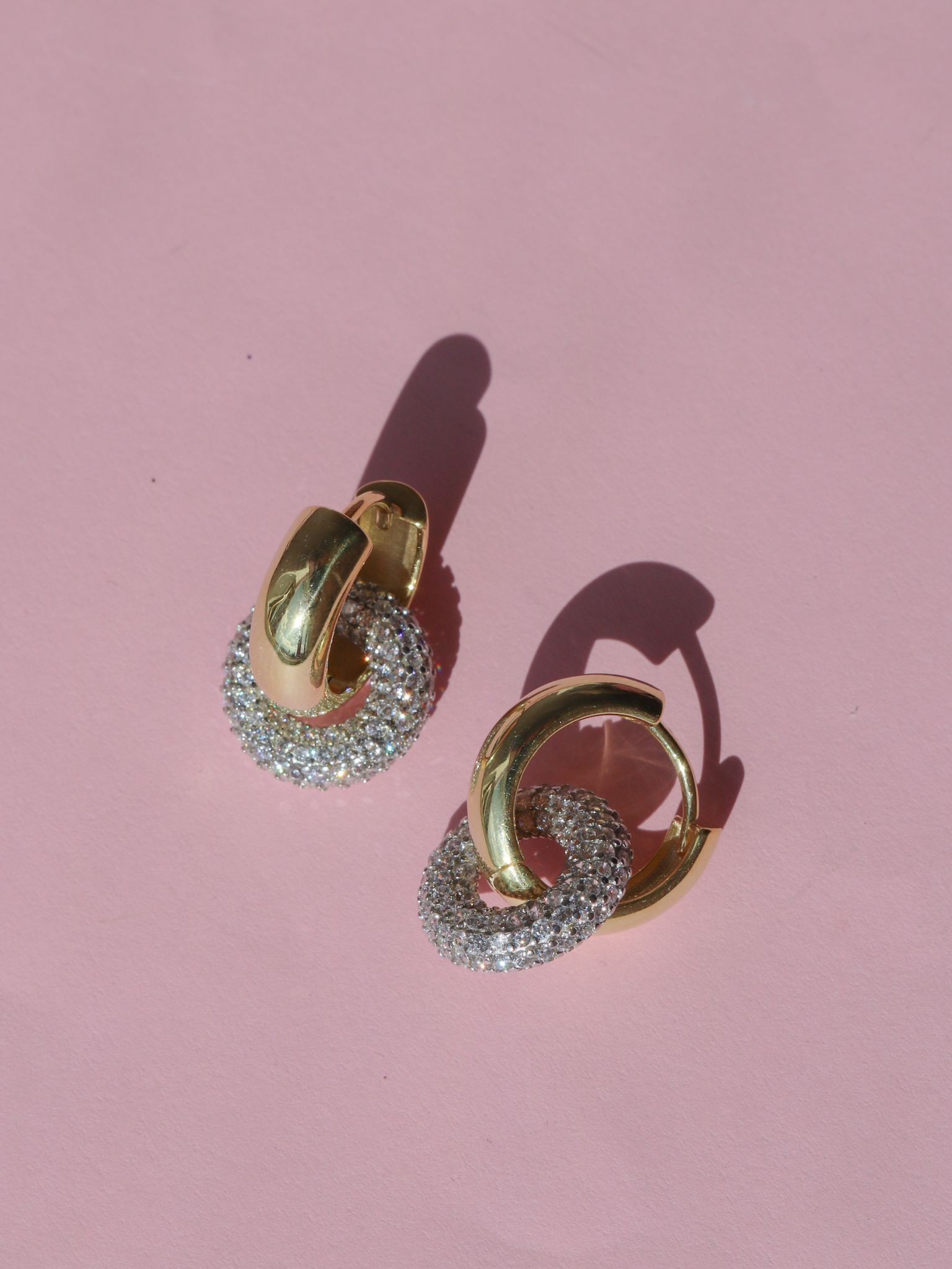 Stone Double Hoop Earrings 925 Silver